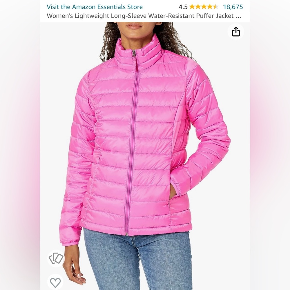 XS Packable Puffer Jacket Water Resistant Neon Pink